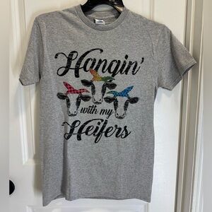 Delta Gray Short Sleeve Tee with Colorful Cow Design